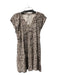 THML Size Medium Tan & Gray Rayon Animal Print Round Split Neck Tiered Dress Tan & Gray / Medium