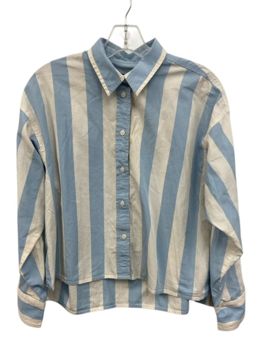 J Crew Size 8 Light blue & white Cotton Striped Button Down Collar & Cuff Top Light blue & white / 8