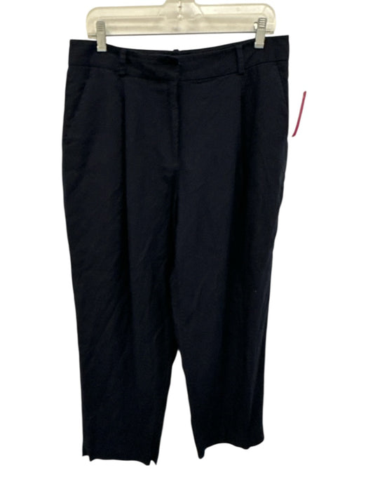 Zara Size L Navy Linen & Viscose clasp closure Stitch Detail Pockets Pants Navy / L