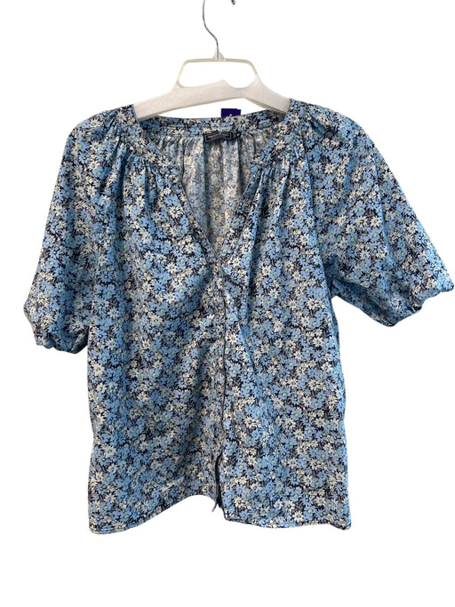 Vineyard vines Size M Blue Cotton V Neck Short Puff Sleeve Floral Print Top Blue / M