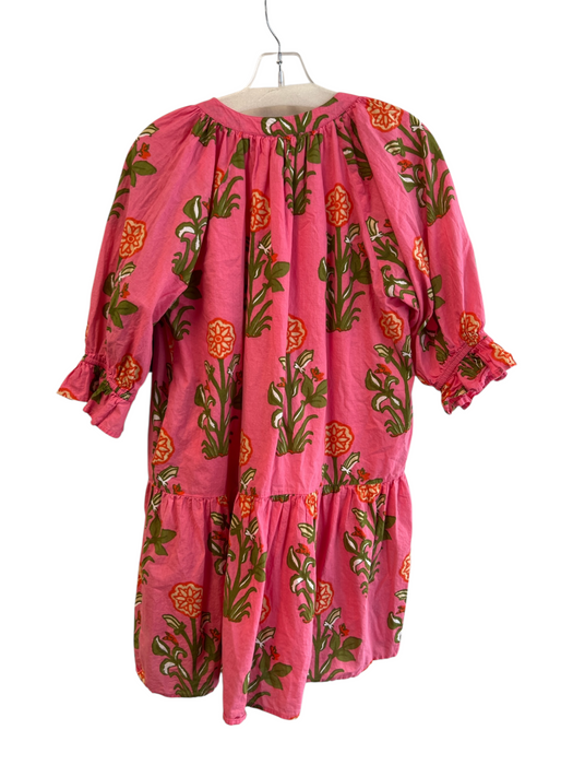 THML Size S Pink Cotton V Neck Floral 3/4 Sleeve Tiered Dress Pink / S