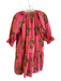 THML Size S Pink Cotton V Neck Floral 3/4 Sleeve Tiered Dress Pink / S