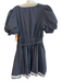 Heyson Size M Black Cotton V Neck Tie Waist Puff Sleeve Neck Detail Dress Black / M