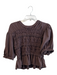 Free People Size L Brown Cotton Puff Short Sleeve Rushed Bust Round Neck Top Brown / L