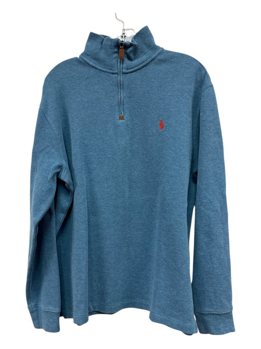 Polo Size M Blue Cotton Solid Quarter Zip Men's Long Sleeve Shirt Blue / M