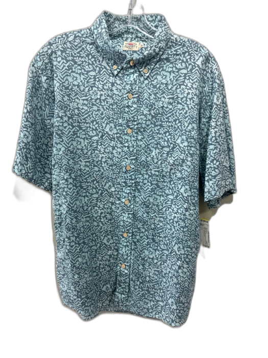 Faherty Size L Blue & Gray Lyocell Blend All Over Print Polo Men's Short Sleeve Blue & Gray / L