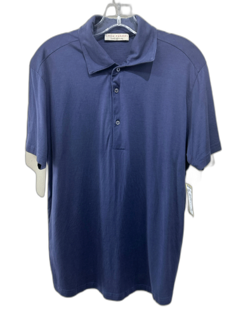 Luca Faloni Size L Navy Blue Silk Solid Polo Men's Short Sleeve Navy Blue / L