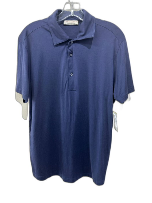 Luca Faloni Size L Navy Blue Silk Solid Polo Men's Short Sleeve Navy Blue / L
