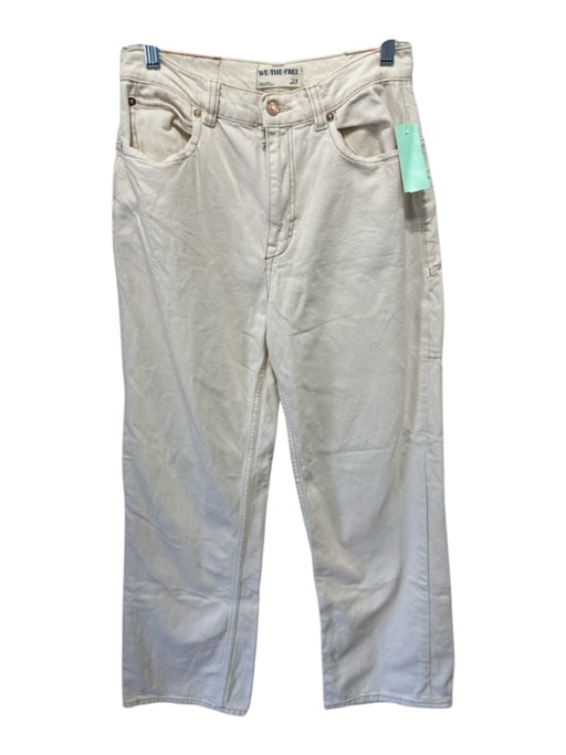 We The Free Size 27 Cream & Tan Cotton Blend Contrast Stitch High Rise Jeans Cream & Tan / 27