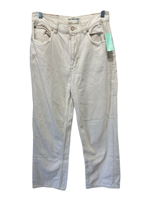 We The Free Size 27 Cream & Tan Cotton Blend Contrast Stitch High Rise Jeans Cream & Tan / 27