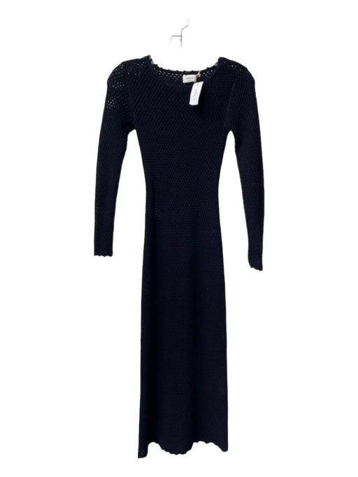 Wilfred Size 2XS Black Cotton Round Neck Long Sleeve Maxi Crochet Dress Black / 2XS