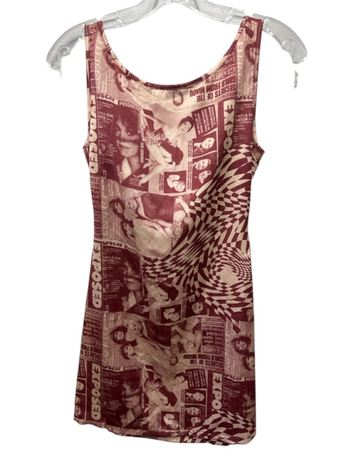Miaou Size S Red & Beige Polyester Sleeveless Pleats Graphic Dress Red & Beige / S