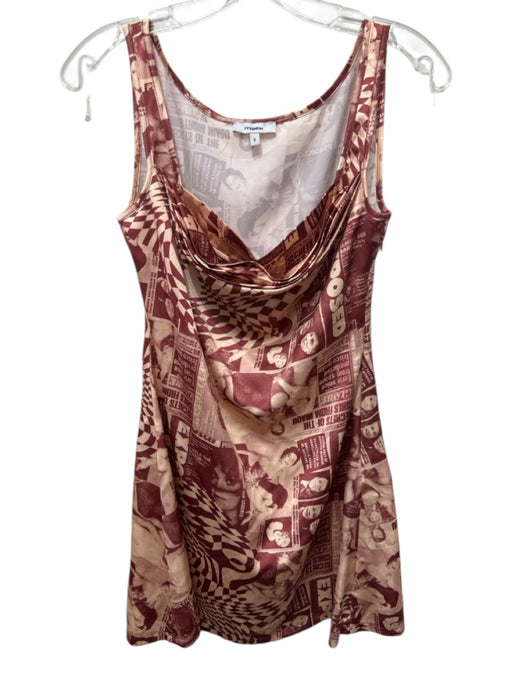 Miaou Size S Red & Beige Polyester Sleeveless Pleats Graphic Dress Red & Beige / S