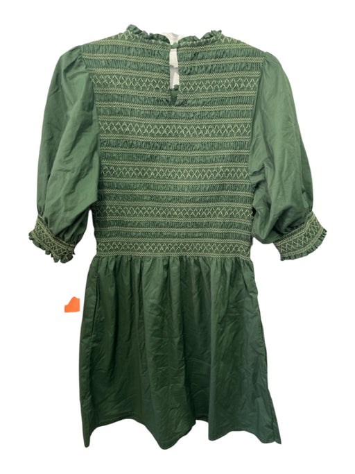 Hill House Size M Green Cotton 1/2 Puff Sleeve Smocked Bodice Knee Length Dress Green / M