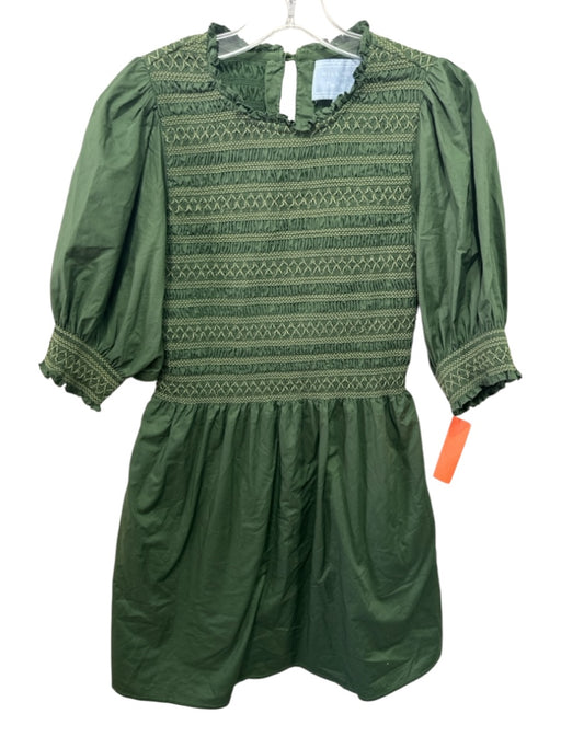 Hill House Size M Green Cotton 1/2 Puff Sleeve Smocked Bodice Knee Length Dress Green / M