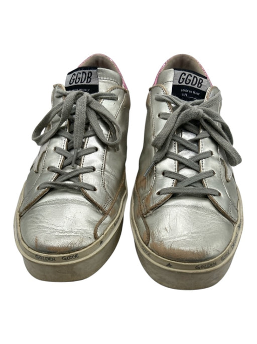 Golden Goose Shoe Size 40 Silver & Pink Leather Lace Up Glitter Shine Sneakers Silver & Pink / 40