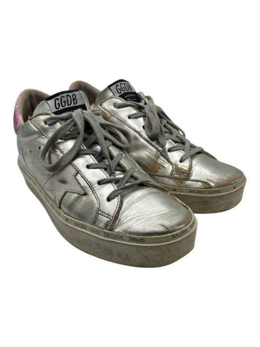 Golden Goose Shoe Size 40 Silver & Pink Leather Lace Up Glitter Shine Sneakers Silver & Pink / 40
