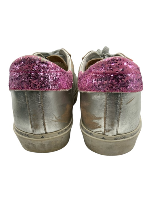 Golden Goose Shoe Size 40 Silver & Pink Leather Lace Up Glitter Shine Sneakers Silver & Pink / 40