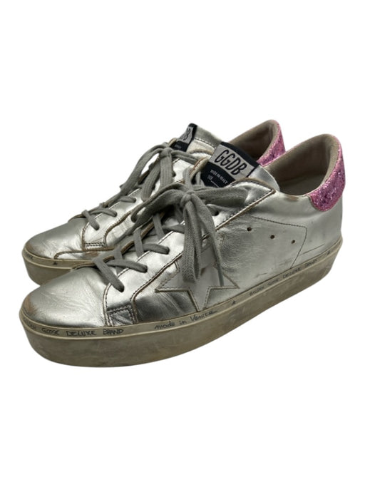 Golden Goose Shoe Size 40 Silver & Pink Leather Lace Up Glitter Shine Sneakers Silver & Pink / 40