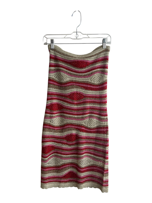 Farm Rio Size Medium Pink, Brown & Cream Polyester Blend Strapless Bow Tie Dress Pink, Brown & Cream / Medium
