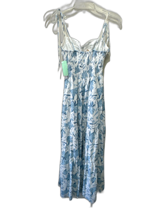 Wayf Size M White & Light Blue Cotton Blend Spaghetti Strap Tie Shoulder Dress White & Light Blue / M