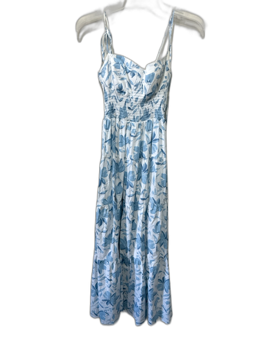 Wayf Size M White & Light Blue Cotton Blend Spaghetti Strap Tie Shoulder Dress White & Light Blue / M