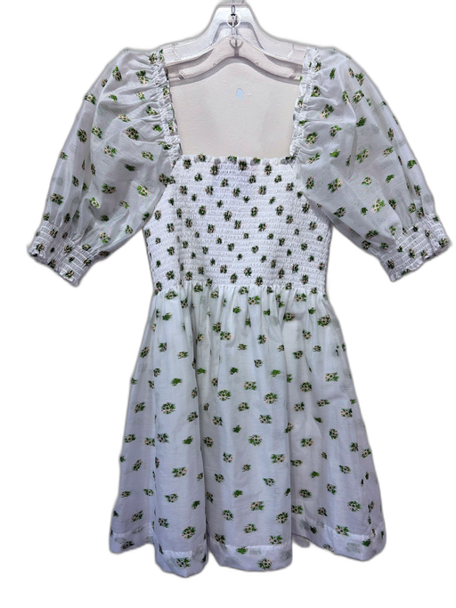 Hill House Size S White & Green Polyester Blend Floral Embroidered Dress White & Green / S