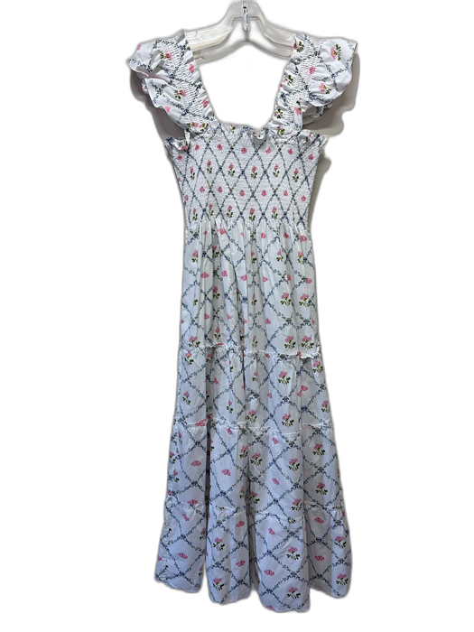Hill House Size S White, Pink & Blue Cotton Floral Lattice Moth Detail Dress White, Pink & Blue / S