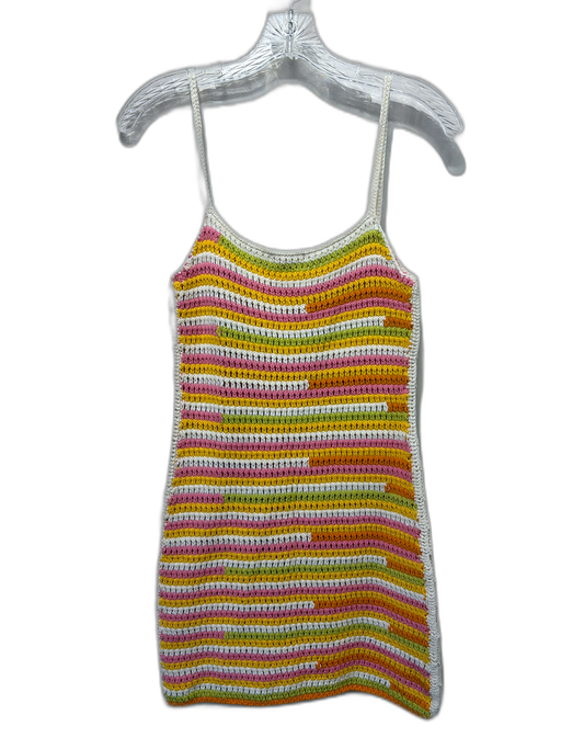 Camila Coelho Size S Cream, Pink & Yellow Cotton Sleeveless Crochet Dress Cream, Pink & Yellow / S