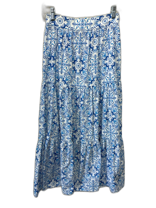 Hill House Size XS/S White & Blue Cotton Shirred Back Maxi Skirt Set White & Blue / XS/S