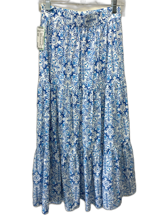 Hill House Size XS/S White & Blue Cotton Shirred Back Maxi Skirt Set White & Blue / XS/S
