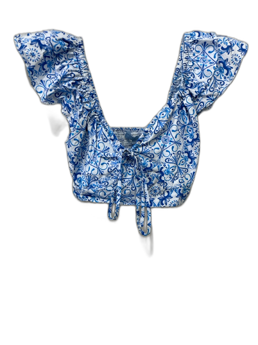 Hill House Size XS/S White & Blue Cotton Shirred Back Maxi Skirt Set White & Blue / XS/S