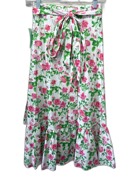 Hill House Size XS White, Green & Pink Cotton Blend Floral Knot Front Skirt Set White, Green & Pink / XS