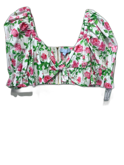 Hill House Size XS White, Green & Pink Cotton Blend Floral Knot Front Skirt Set White, Green & Pink / XS