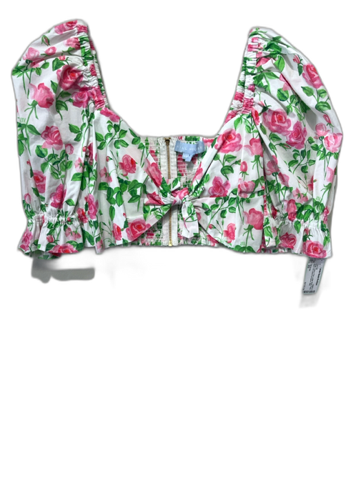 Hill House Size XS White, Green & Pink Cotton Blend Floral Knot Front Skirt Set White, Green & Pink / XS
