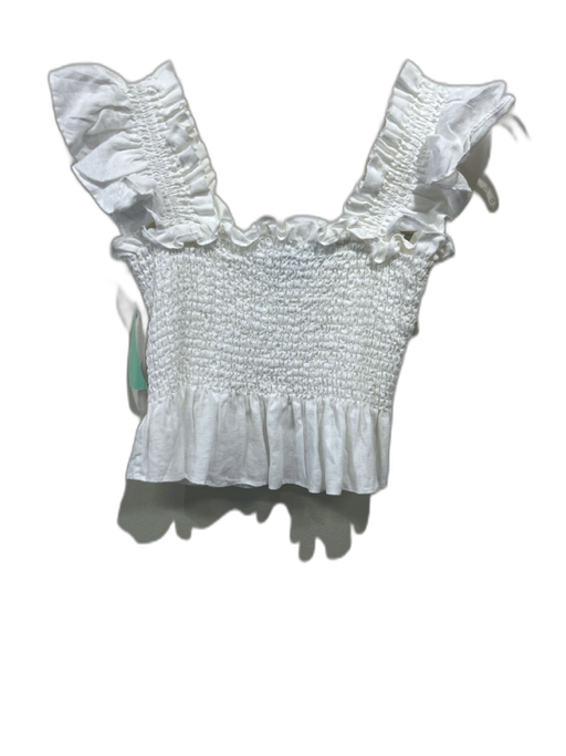 Hill House Size XS White Linen Sleeveless Shirred Ruffle Tank Top White / XS