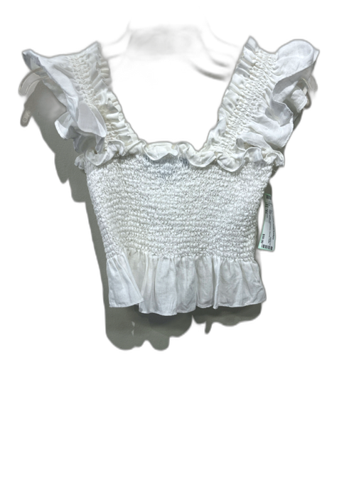 Hill House Size XS White Linen Sleeveless Shirred Ruffle Tank Top White / XS