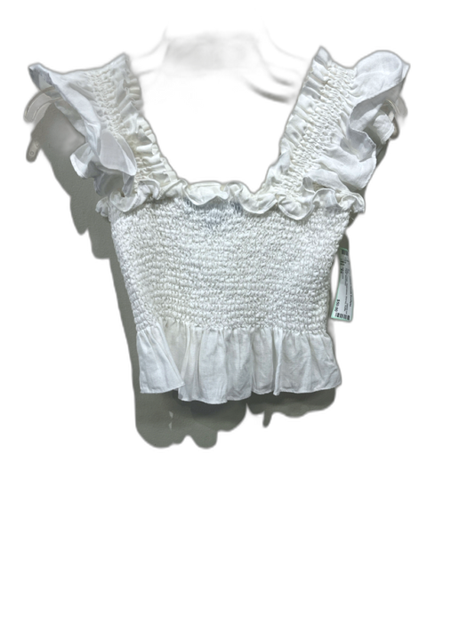 Hill House Size XS White Linen Sleeveless Shirred Ruffle Tank Top White / XS