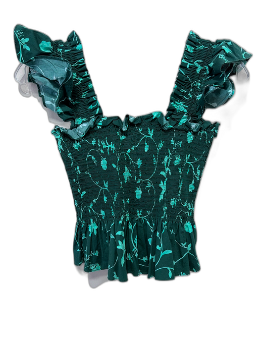 Hill House Size XS Green & Teal Cotton Blend Sleeveless Shirred Botanical Top Green & Teal / XS