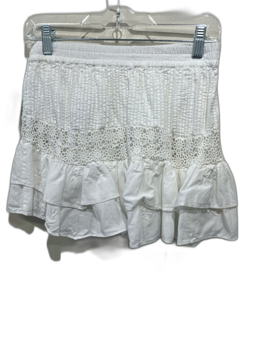Loveshackfancy Size XS White Cotton Elastic Waistband Floral Lace Mini Skirt White / XS