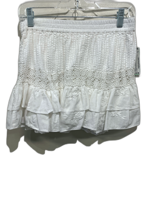 Loveshackfancy Size XS White Cotton Elastic Waistband Floral Lace Mini Skirt White / XS