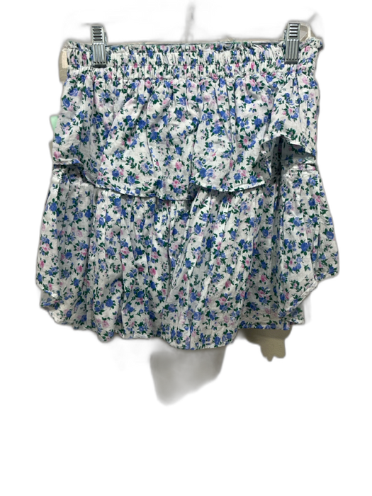 Loveshackfancy Size XS White, Blue & Green Cotton Elastic Waist Mini Skirt White, Blue & Green / XS