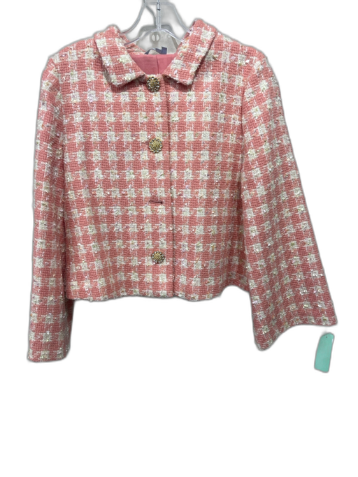 Hill House Size XS Peach Pink & Cream White Wool Blend Tweed Button Front Jacket Peach Pink & Cream White / XS
