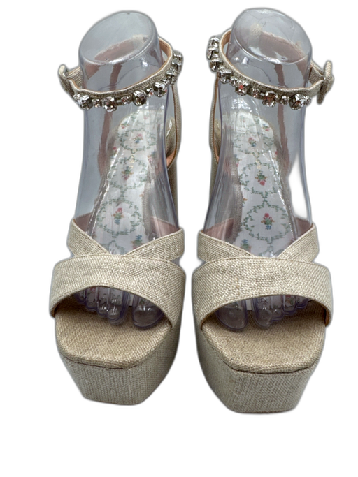 Hill House Shoe Size 39 Beige textile upper Rhinestone Detail Platform Sandals Beige / 39