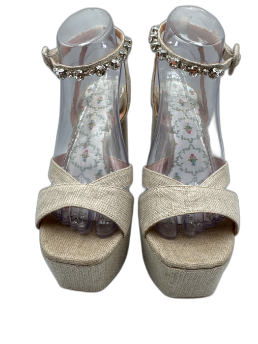 Hill House Shoe Size 39 Beige textile upper Rhinestone Detail Platform Sandals Beige / 39