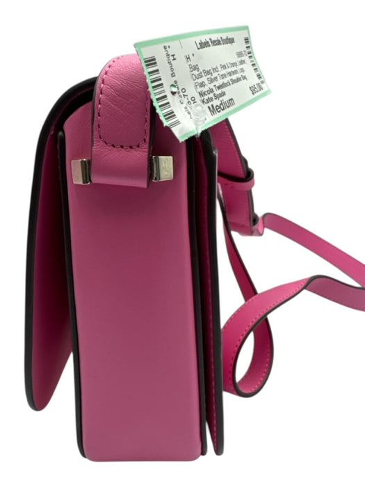 Kate Spade Pink & Orange Leather Flap Silver Tone Hardware Logo Crossbody Bag Pink & Orange / Medium