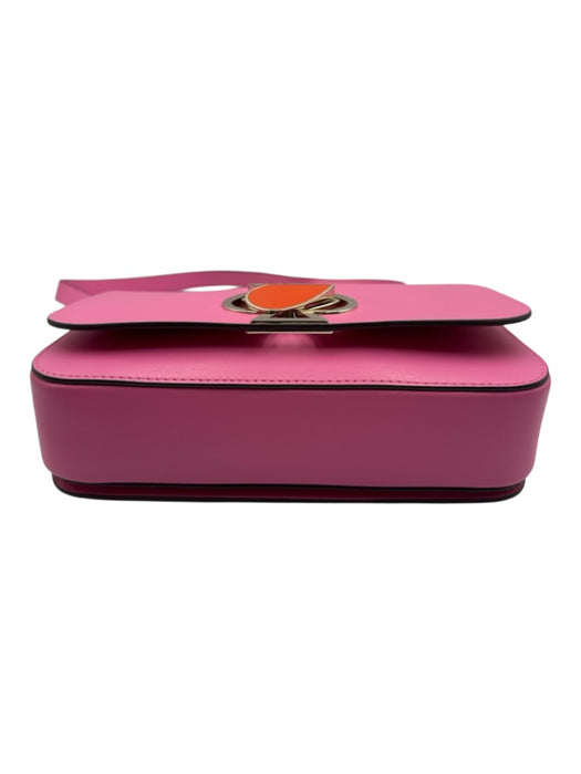 Kate Spade Pink & Orange Leather Flap Silver Tone Hardware Logo Crossbody Bag Pink & Orange / Medium