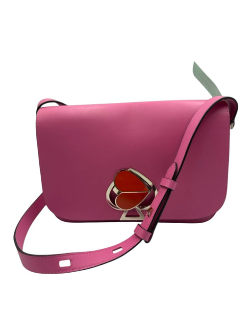 Kate Spade Pink & Orange Leather Flap Silver Tone Hardware Logo Crossbody Bag Pink & Orange / Medium