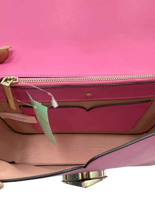 Kate Spade Pink & Orange Leather Flap Silver Tone Hardware Logo Crossbody Bag Pink & Orange / Medium