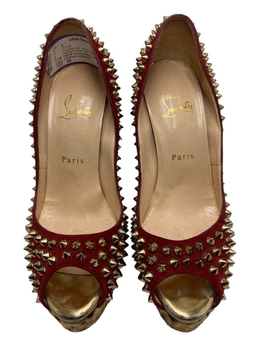 Christian Louboutin Shoe Size 38 red & beige Ponyhair Studded Peep Toe Pumps red & beige / 38